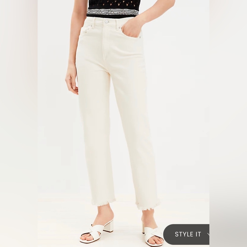 NWT Loft Petite Frayed High Rise Straight Jeans in Popcorn Size 33 Petite